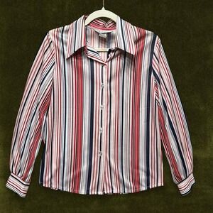 True Vintage 1970s Disco Striped Dagger Collar Blouse S/M
